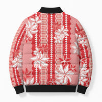 Hawaii Kakau Tribal Bomber Puffer Jacket With Red Tiare