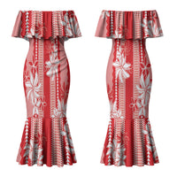 Hawaii Kakau Tribal Couples Matching Mermaid Dress and Hawaiian Shirt With Red Tiare LT05 - Polynesian Pride