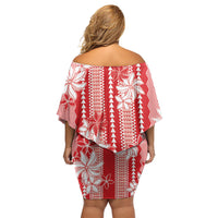 Hawaii Kakau Tribal Family Matching Off Shoulder Short Dress and Hawaiian Shirt With Red Tiare LT05 - Polynesian Pride