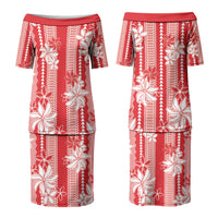 Hawaii Kakau Tribal Family Matching Puletasi and Hawaiian Shirt With Red Tiare LT05 Mom's Dress Red - Polynesian Pride