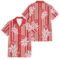 Hawaii Kakau Tribal Family Matching Puletasi and Hawaiian Shirt With Red Tiare LT05 Dad's Shirt - Short Sleeve Red - Polynesian Pride