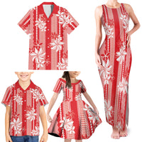 Hawaii Kakau Tribal Family Matching Tank Maxi Dress and Hawaiian Shirt With Red Tiare LT05 - Polynesian Pride