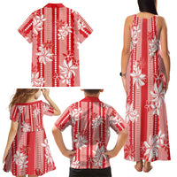Hawaii Kakau Tribal Family Matching Tank Maxi Dress and Hawaiian Shirt With Red Tiare LT05 - Polynesian Pride