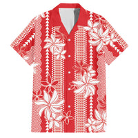 Hawaii Kakau Tribal Family Matching Tank Maxi Dress and Hawaiian Shirt With Red Tiare LT05 Dad's Shirt - Short Sleeve Red - Polynesian Pride