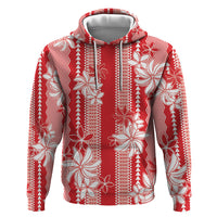 Hawaii Kakau Tribal Hoodie With Red Tiare LT05 Pullover Hoodie Red - Polynesian Pride