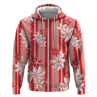 Hawaii Kakau Tribal Hoodie With Red Tiare LT05 Zip Hoodie Red - Polynesian Pride