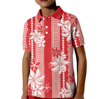 Hawaii Kakau Tribal Kid Polo Shirt With Red Tiare