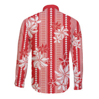 Hawaii Kakau Tribal Long Sleeve Button Shirt With Red Tiare LT05 - Polynesian Pride