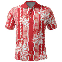 Hawaii Kakau Tribal Polo Shirt With Red Tiare LT05 Red - Polynesian Pride