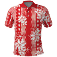 Hawaii Kakau Tribal Polo Shirt With Red Tiare