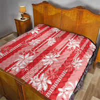 Hawaii Kakau Tribal Quilt With Red Tiare