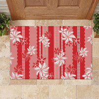 Hawaii Kakau Tribal Rubber Doormat With Red Tiare