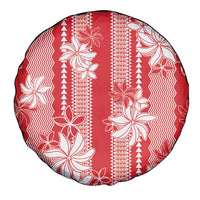 Hawaii Kakau Tribal Spare Tire Cover With Red Tiare