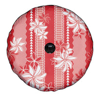 Hawaii Kakau Tribal Spare Tire Cover With Red Tiare