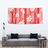 Hawaii Kakau Tribal Tapestry With Red Tiare