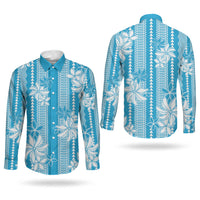 Hawaii Kakau Tribal Couples Matching Long Sleeve Bodycon Dress and Long Sleeve Button Shirt With Blue Tiare LT05 - Polynesian Pride