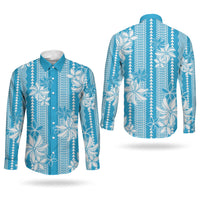 Hawaii Kakau Tribal Couples Matching Short Sleeve Bodycon Dress and Long Sleeve Button Shirt With Blue Tiare LT05 - Polynesian Pride