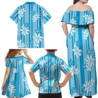 Hawaii Kakau Tribal Family Matching Off Shoulder Maxi Dress and Hawaiian Shirt With Blue Tiare LT05 - Polynesian Pride