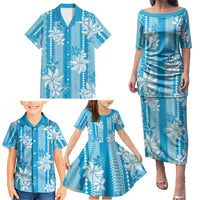 Hawaii Kakau Tribal Family Matching Puletasi and Hawaiian Shirt With Blue Tiare LT05 - Polynesian Pride