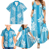 Hawaii Kakau Tribal Family Matching Summer Maxi Dress and Hawaiian Shirt With Blue Tiare LT05 - Polynesian Pride