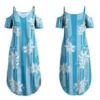 Hawaii Kakau Tribal Family Matching Summer Maxi Dress and Hawaiian Shirt With Blue Tiare LT05 Mom's Dress Blue - Polynesian Pride