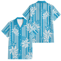 Hawaii Kakau Tribal Family Matching Summer Maxi Dress and Hawaiian Shirt With Blue Tiare LT05 Dad's Shirt - Short Sleeve Blue - Polynesian Pride