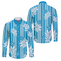 Hawaii Kakau Tribal Family Matching Summer Maxi Dress and Hawaiian Shirt With Blue Tiare LT05 Dad's Shirt - Long Sleeve Blue - Polynesian Pride