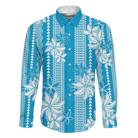 Hawaii Kakau Tribal Family Matching Summer Maxi Dress and Hawaiian Shirt With Blue Tiare LT05 Daughter's Dress Blue - Polynesian Pride
