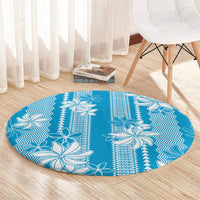Hawaii Kakau Tribal Round Carpet With Blue Tiare