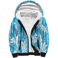 Hawaii Kakau Tribal Sherpa Hoodie With Blue Tiare LT05 Unisex Blue - Polynesian Pride