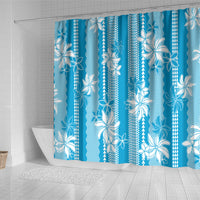 Hawaii Kakau Tribal Shower Curtain With Blue Tiare