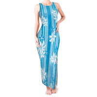 Hawaii Kakau Tribal Tank Maxi Dress With Blue Tiare