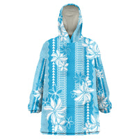 Hawaii Kakau Tribal Wearable Blanket Hoodie With Blue Tiare LT05 One Size Blue - Polynesian Pride