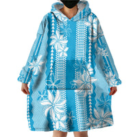 Hawaii Kakau Tribal Wearable Blanket Hoodie With Blue Tiare LT05 - Polynesian Pride