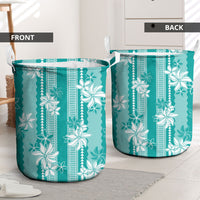 Hawaii Kakau Tribal Laundry Basket With Teal Tiare