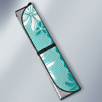 Hawaii Kakau Tribal Auto Sun Shade With Teal Tiare