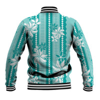 Hawaii Kakau Tribal Baseball Jacket With Teal Tiare