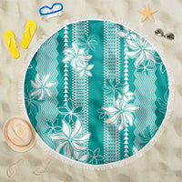 Hawaii Kakau Tribal Beach Blanket With Teal Tiare