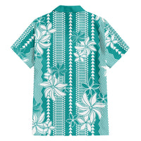 Hawaii Kakau Tribal Family Matching Puletasi and Hawaiian Shirt With Teal Tiare LT05 Dad's Shirt - Long Sleeve Teal - Polynesian Pride