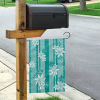 Hawaii Kakau Tribal Garden Flag With Teal Tiare