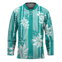 Hawaii Kakau Tribal Hockey Jersey With Teal Tiare