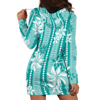 Hawaii Kakau Tribal Hoodie Dress With Teal Tiare LT05 - Polynesian Pride