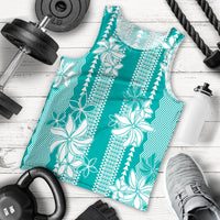 Hawaii Kakau Tribal Men Tank Top With Teal Tiare