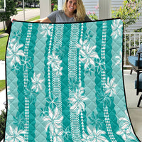 Hawaii Kakau Tribal Quilt With Teal Tiare
