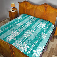 Hawaii Kakau Tribal Quilt With Teal Tiare