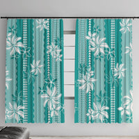 Hawaii Kakau Tribal Window Curtain With Teal Tiare