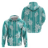 Hawaii Kakau Tribal Zip Hoodie With Teal Tiare
