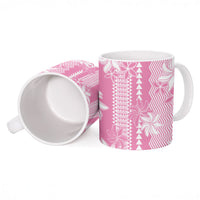 Hawaii Kakau Tribal Ceramic Mug With Pink Tiare