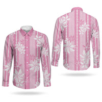 Hawaii Kakau Tribal Couples Matching Long Sleeve Bodycon Dress and Long Sleeve Button Shirt With Pink Tiare LT05 - Polynesian Pride