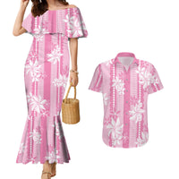 Hawaii Kakau Tribal Couples Matching Mermaid Dress and Hawaiian Shirt With Pink Tiare LT05 Pink - Polynesian Pride